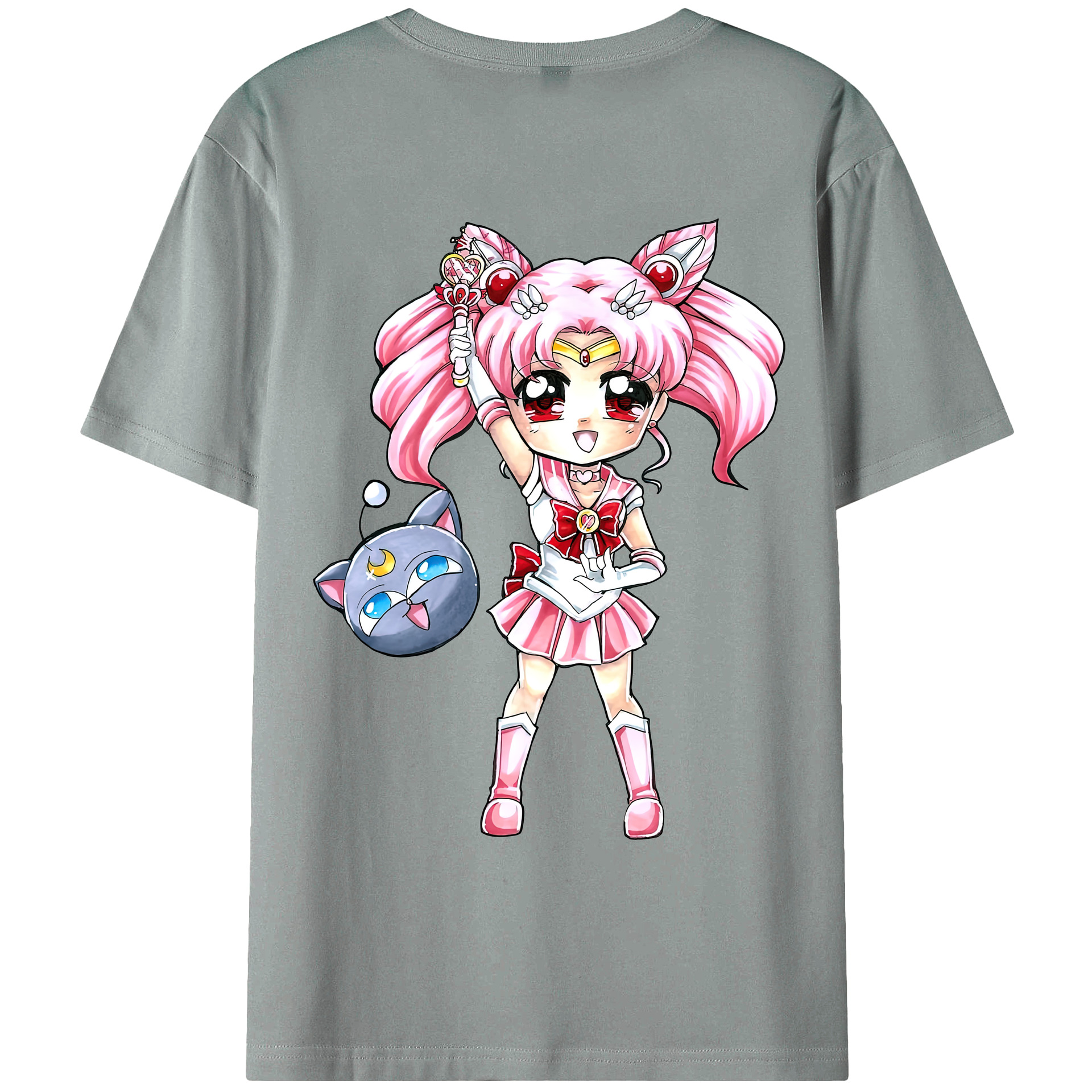 （画像用） 美少女戦士セーラームーン ちびうさ Sailor Moon Chibiusa Tsukino Usagi Small Lady Serenity 綿100％ メンズ半袖Tシャツ（バックプリント） 通気性
